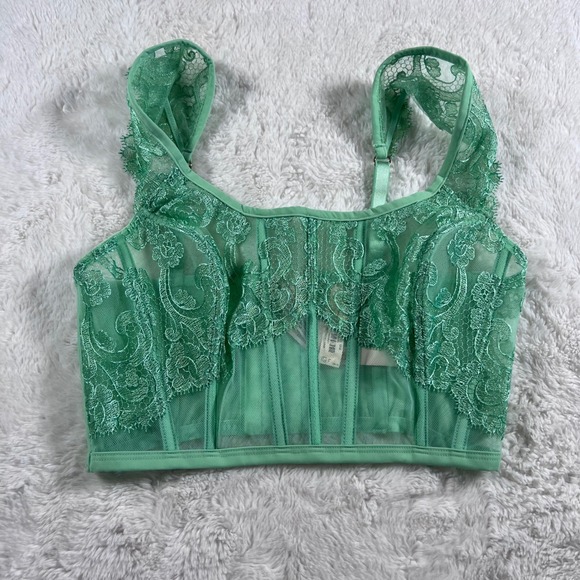 Victorias Secret Dream Angels Mint Green Lace Mesh Corset Top Size S-DD 11240102 - Picture 4 of 12